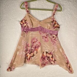 Vintage Y2K‎ Gap Babydoll Floral Tank Top Womens 12 Layering Fairy Silk Satin